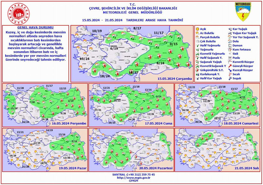 15-21 Mayıs tarihleri arası hava tahmin haritaları