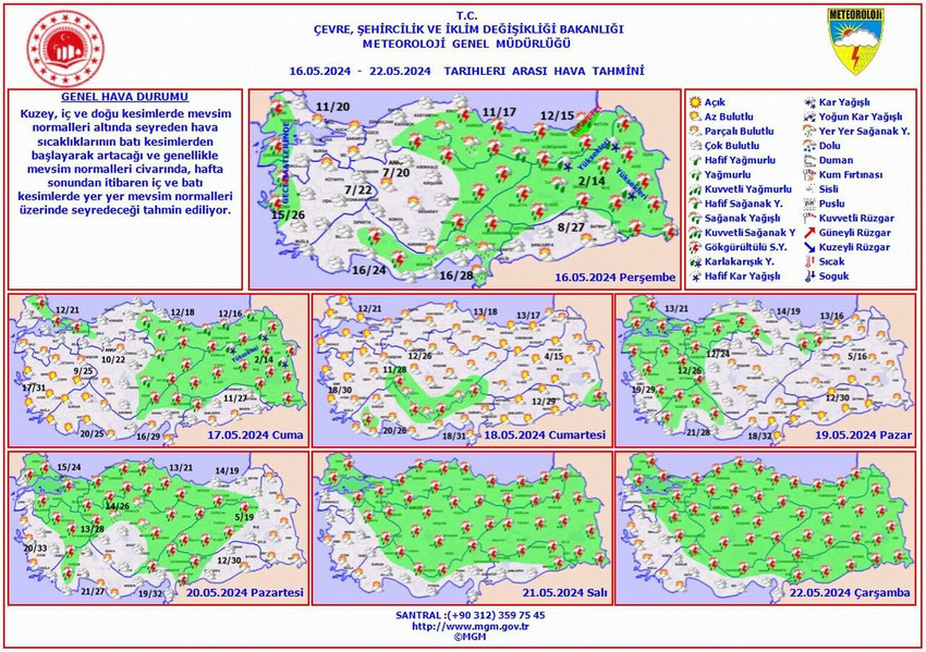 16 - 22 Mayıs tarihleri arası hava tahmin haritaları