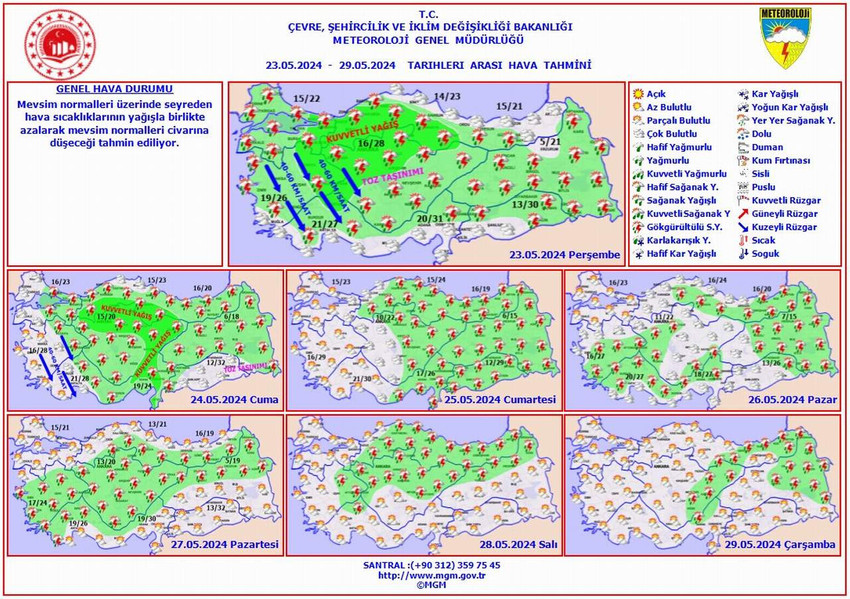 23 - 29 Mayıs tarihleri arası hava tahmin haritaları