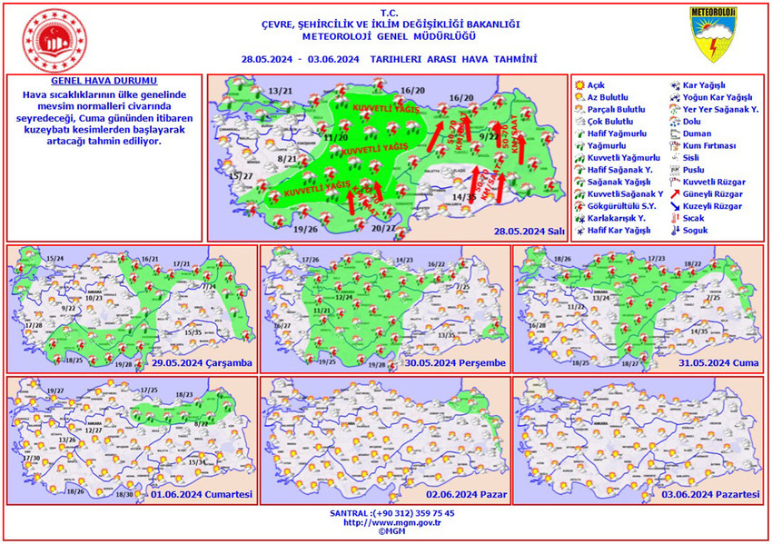 28 Mayıs - 3 Haziran tarihleri arası hava durumu tahmin haritaları