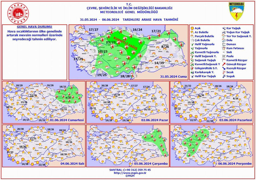 31 Mayıs - 6 Haziran tarihleri arası Türkiye geneli hava tahmin haritaları