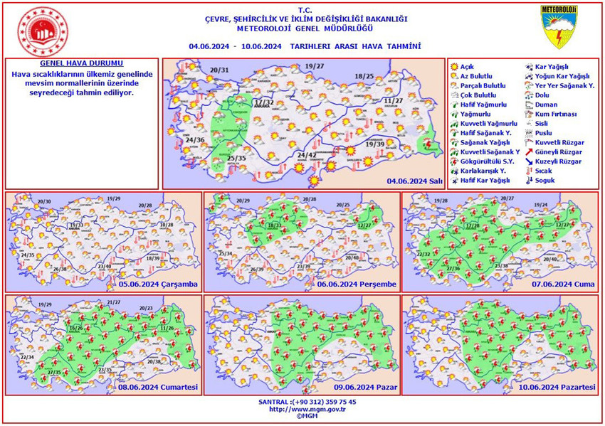 4 - 10 Haziran haftası hava durumu tahmin haritaları