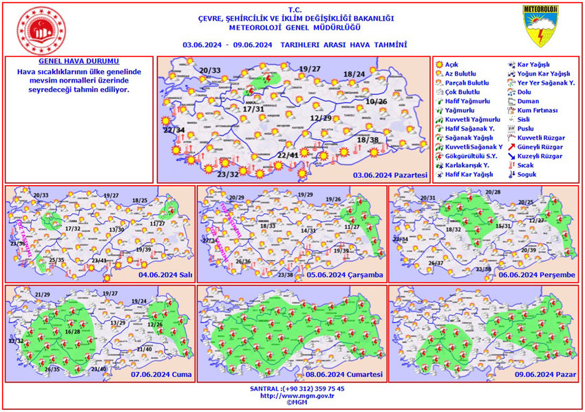 3 - 9 Haziran tarihleri arası hava durumu tahmin haritaları