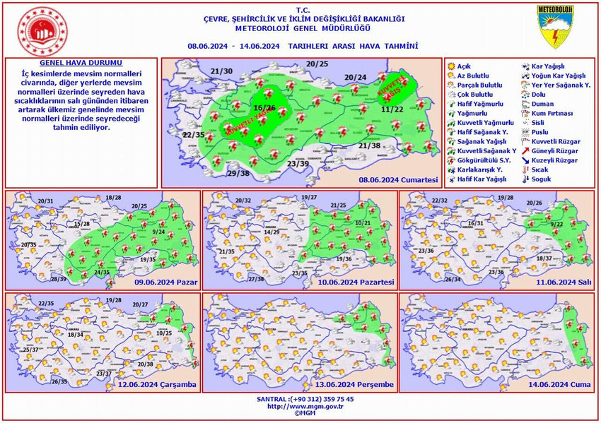 8 - 14 Haziran tarihleri arası hava durumu tahmin haritaları