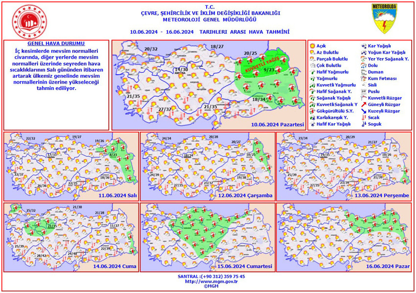 10 - 16 Haziran tarihleri arası hava tahmin haritaları