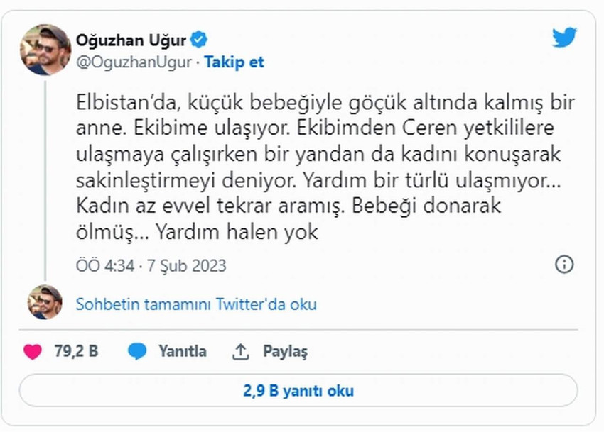 oğuzhan uğur deprem tweet'i