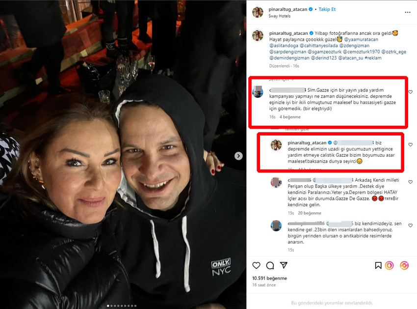 Sosyal medyada en çok linç edilen, en çok hedef gösterilen, en çok eleştirilen ünlülerin başında gelen eski manken ve oyuncu Pınar Altuğ'un yılbaşı tatili paylaşımlarına gelen bir yorum dikkat çekerken, Altuğ o yoruma karşı sessiz kalmadı.