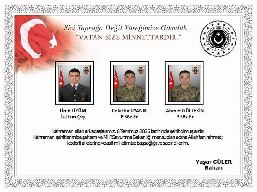 Irak'ın kuzeyinde Pençe - Kilit Harekâtı kapsamında yürütülen arama ve tarama çalışmaları sırasında şehit düşen evlatlarımızın sayısının 12'ye yükseldiği açıklandı.