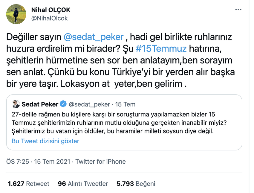Sedat Peker'in, Nihal Olçok'a yanıtı sosyal medyayı salladı - Resim : 3