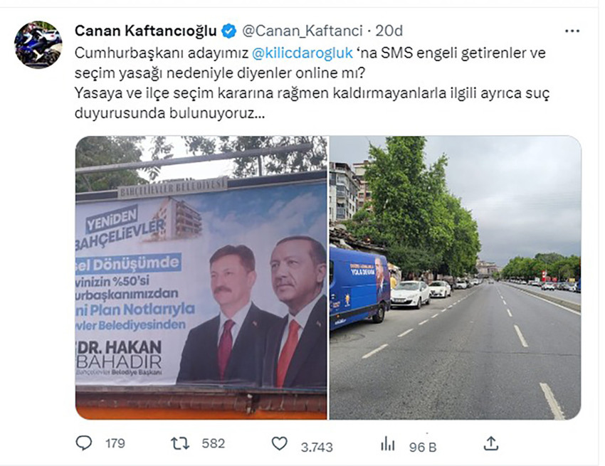 Kaftancıoğlu'dan seçim yasağı paylaşımı: Kılıçdaroğlu'nu engelleyenler online mı? - Resim : 1