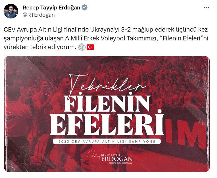 Erdoğan'dan ''Filenin Efelerine'' tebrik - Resim : 1