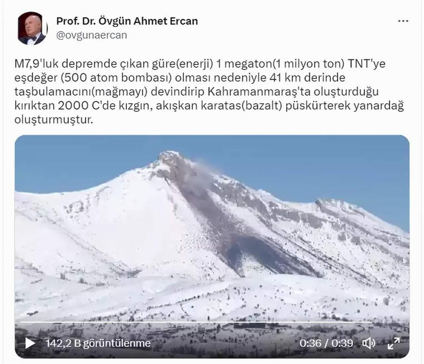 Prof. Dr. Ahmet Ercan dağdaki yangının nedenini açıkladı: Deprem yanardağ oluşturdu
