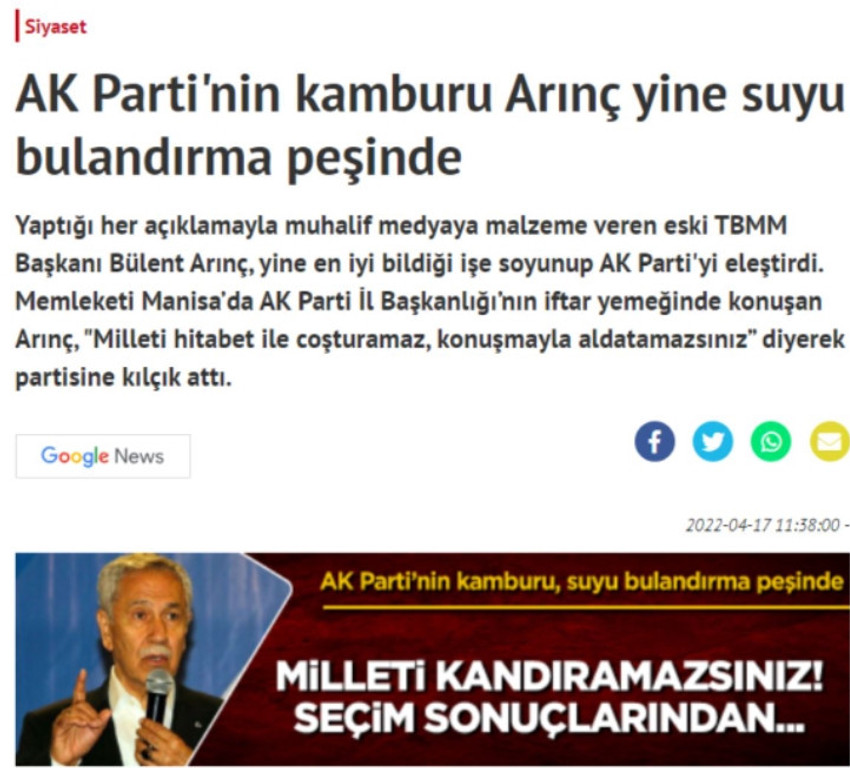 Yeni Akit, Bülent Arınç'ı hedef aldı: ''AK Parti'nin kamburu...'' - Resim : 1