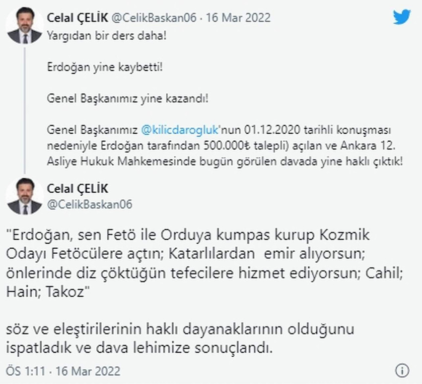 Erdoğan, sen FETÖ ile orduya kumpas kurup kozmik odayı FETÖ'cülere açtın; Katarlılardan emir alıyorsun; önlerinde diz çöktüğün tefecilere hizmet ediyorsun. Cahil, haini, takoz