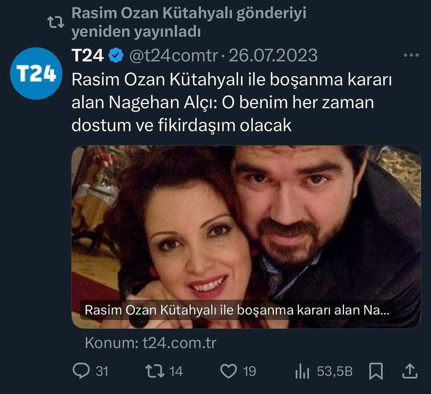 Nagehan Alçı, Rasim Ozan Kütahya ile olan evliliği boyunca “şiddet ve korkunç boyutlarda manipülasyona” maruz kaldığını yazmasının ardından gözlerin çevrildiği Rasim Ozan Kütahyalı'dan ilginç bir yanıt geldi. 