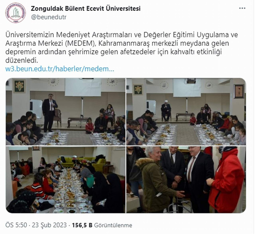 Zonguldak Bülent Ecevit Üniversitesi'nde depremzedeler emoral yemeğini protokol masada depremzedeler yerde yedi