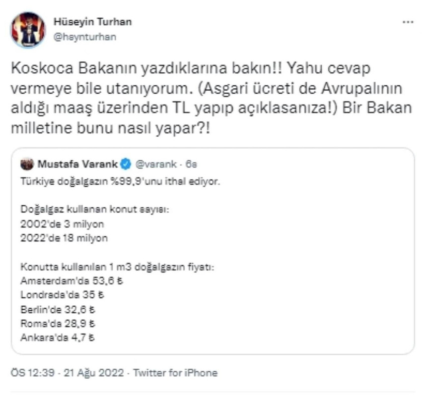 Bakan Varank'ın doğalgaz hesabı tepki çekti: ''Koskoca Bakan'ın yazdıklarına bak'' - Resim : 1