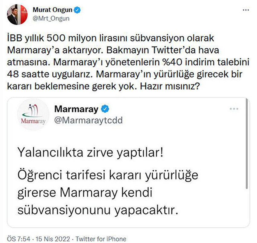 Murat Ongun'dan Marmaray'a ''indirim'' yanıtı - Resim : 1