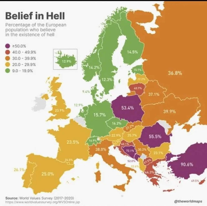 Avrupa'da ''cehenneme'' inanma oranı