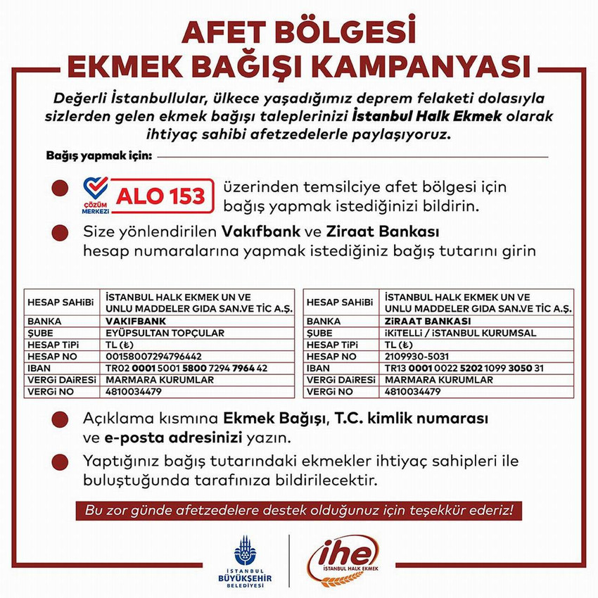 İBB'den deprem bölgesi için Halk Ekmek ile ekmek bağış kampanyası