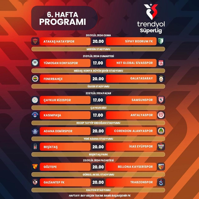 S&uuml;per Lig'de erteleme haftası ile 5. ve 6. hafta programları a&ccedil;ıklandı. Fenerbah&ccedil;e-Galatasaray derbisi 21 Eyl&uuml;l Cumartesi g&uuml;n&uuml; oynanacak.