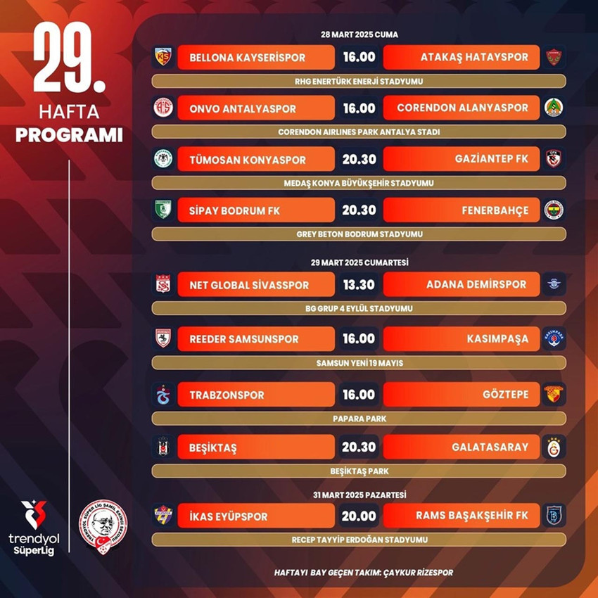 Beşiktaş - Galatasaray ve Fenerbahçe - Trabzonspor maçlarının tarihleri belli oldu.