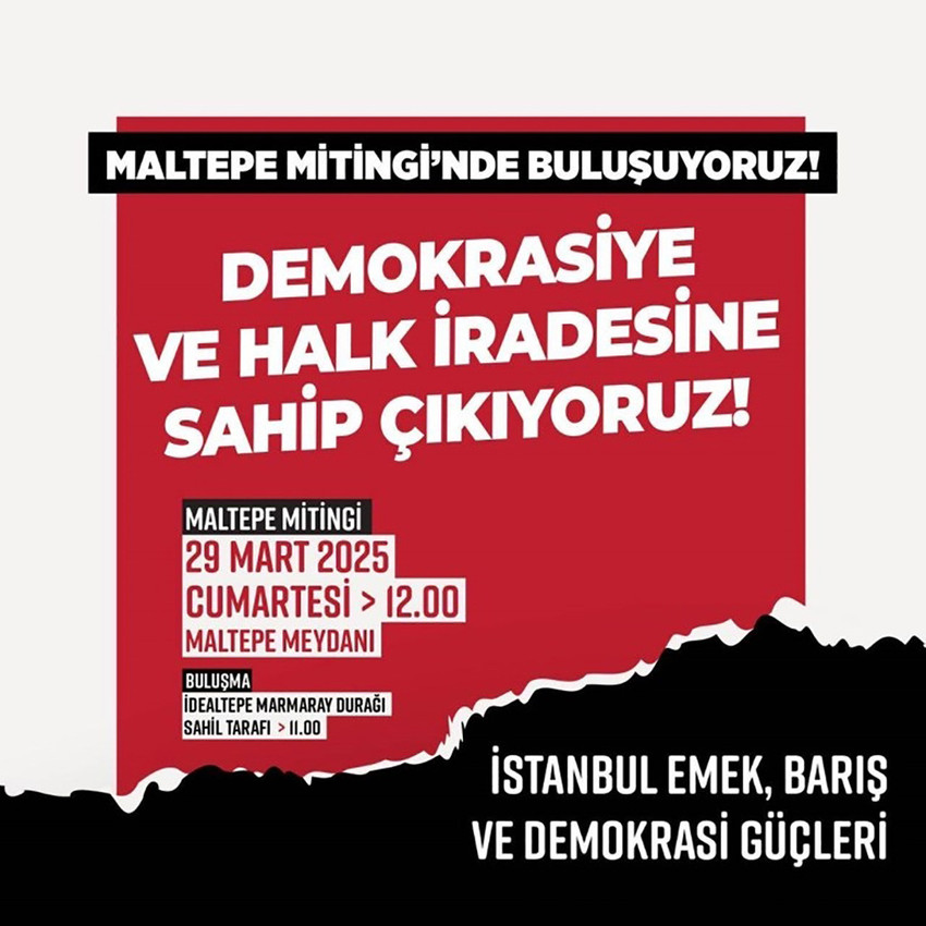 CHP'nin yarın düzenleyeceği Maltepe mitingine DEM Parti de katılacağını duyurdu.