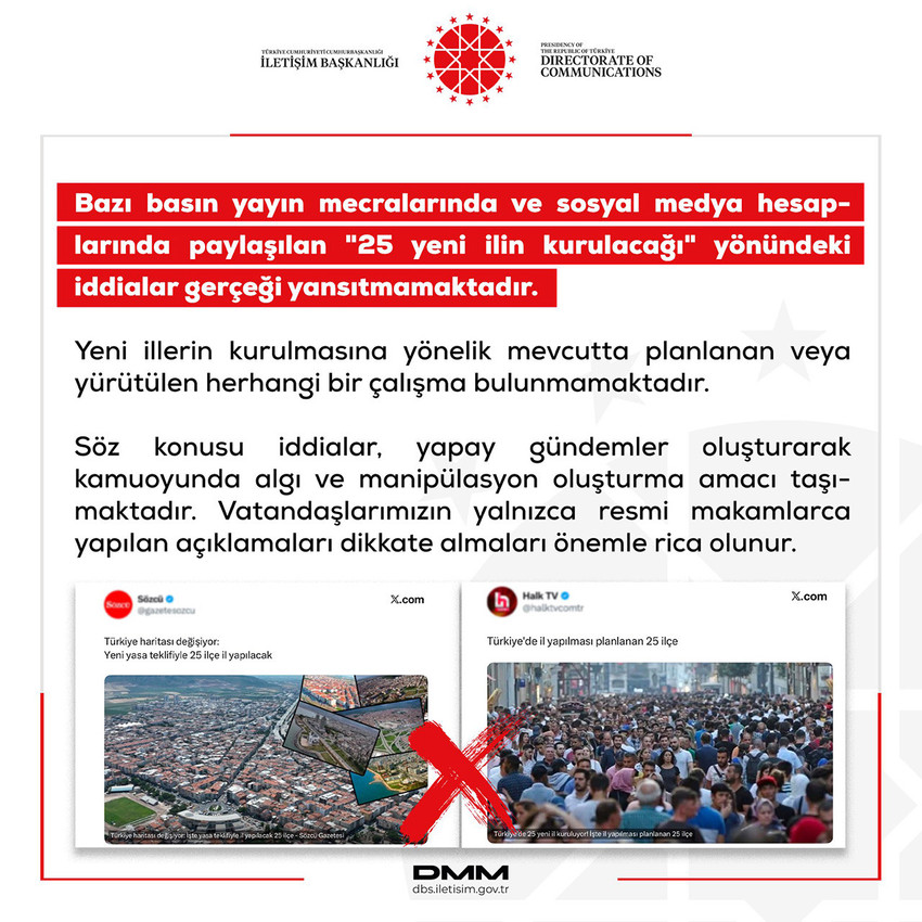 İletişim Başkanlığı Dezenformasyonla Mücadele Merkezi (DMM), sosyal medyada ve basında hızla yayılan