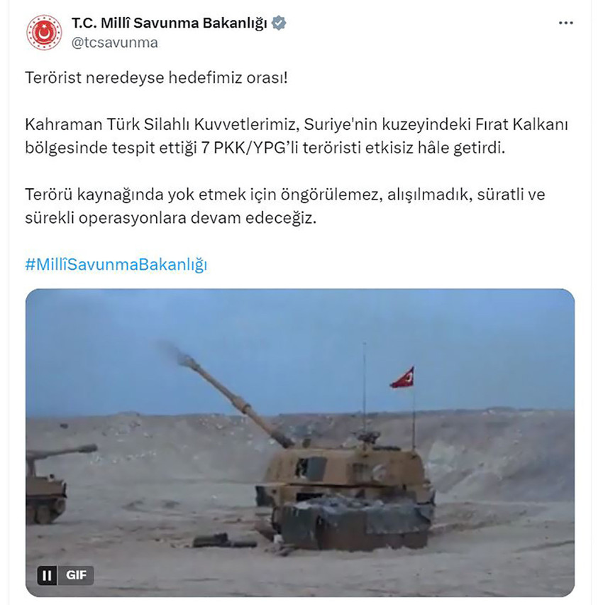 Milli Savunma Bakanlığı, Suriye'nin kuzeyinde 7 PKK/YPG'li teröristin daha etkisiz hale getirildiğini bildirdi. 