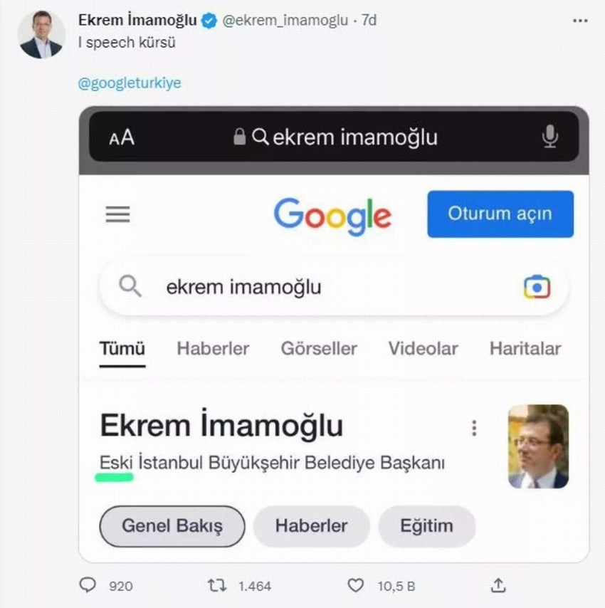 ekrem imamoğlu'ndan google paylaşımı