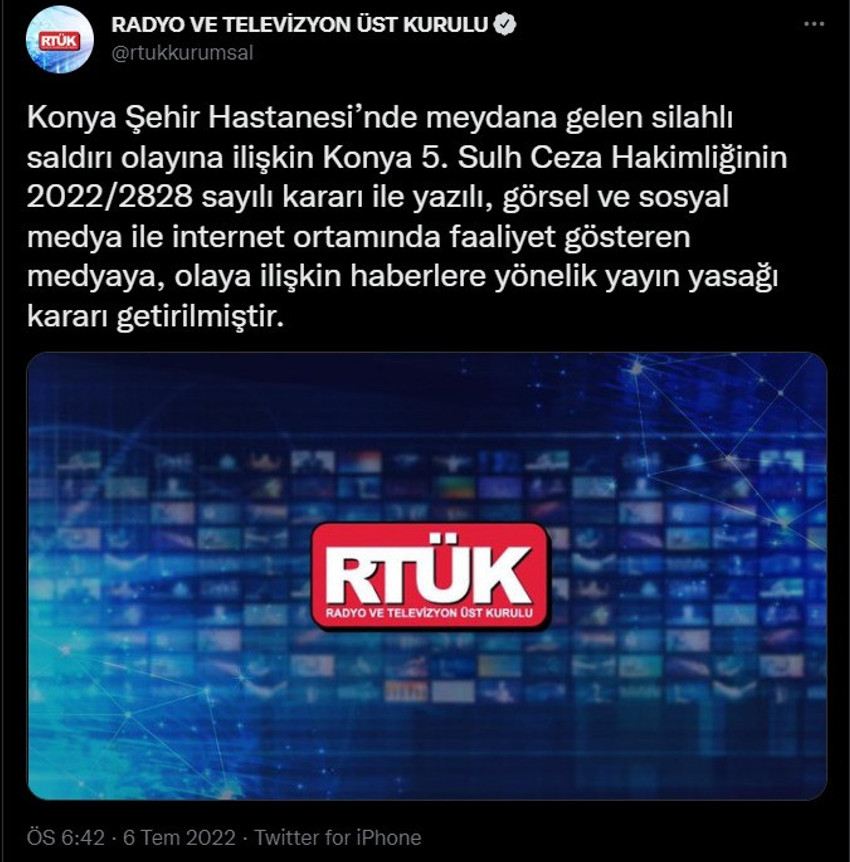 Konya'da öldürülen doktor haberleri için RTÜK'ten yayın yasağı - Resim : 1
