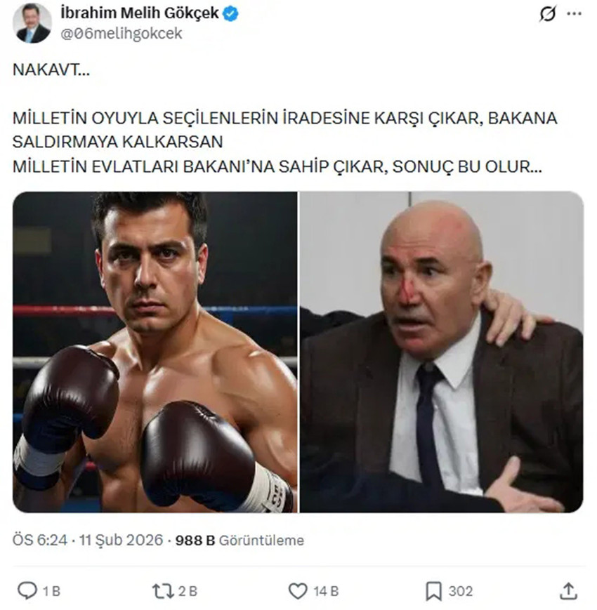 Eski Ankara Büyükşehir Belediye Başkanı Melih Gökçek'in TBMM'de yaşanan kavgayla ilgili yaptığı paylaşım tepki çekti.