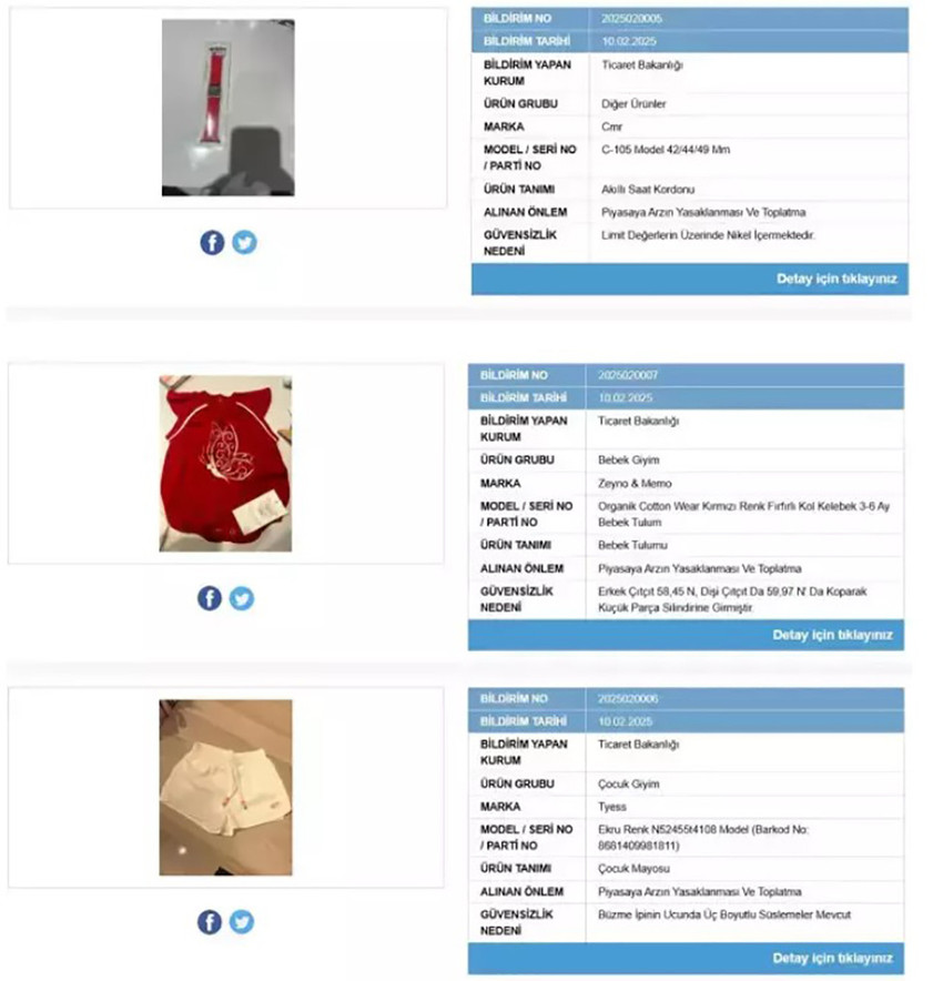 Ticaret Bakanlığı, tüketiciler için risk oluşturan 3 ürünün piyasaya arzını yasakladı ve toplatılmasına karar verdi. 