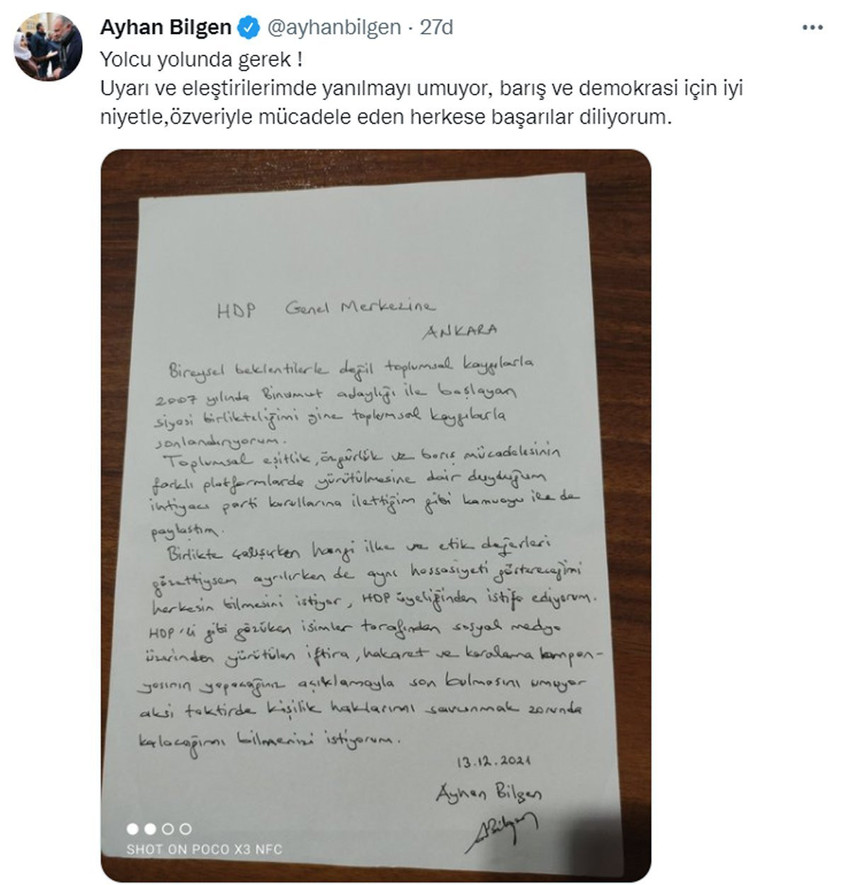 Ayhan Bilgen HDP’den istifa etti - Resim : 1