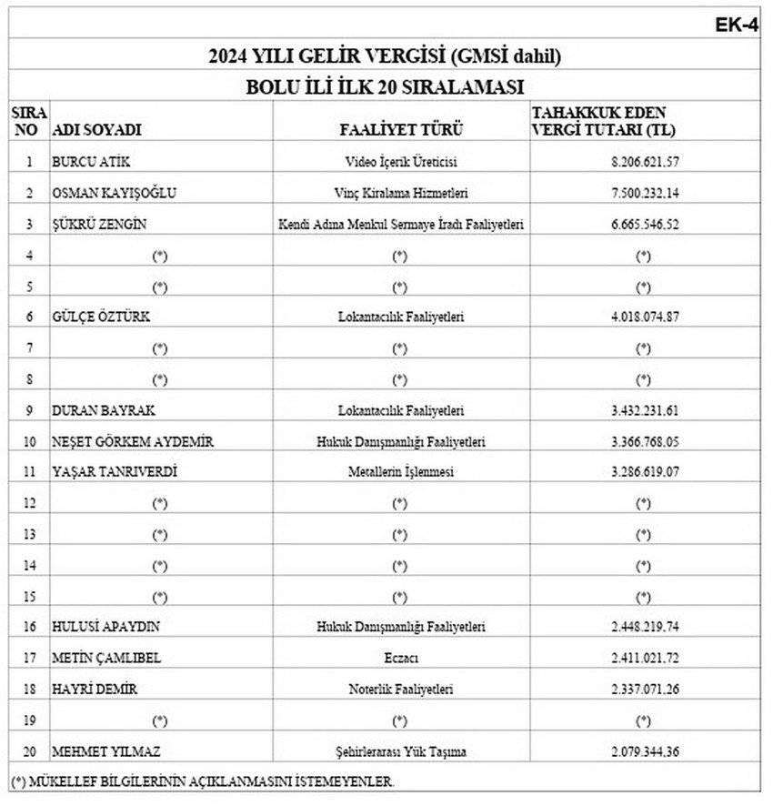 Defterdarlıkların 2024 yılına ilişkin açıkladığı il bazında vergi rekortmenleri listelerine iş dünyası yerine youtuber ve futbolcular damga vurdu.
