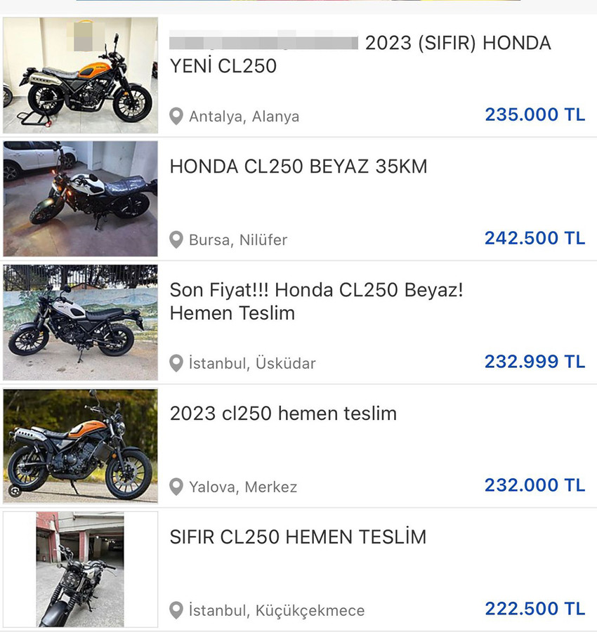 İkinci el araçların sıfır liste fiyatının üstünde satılmasına ilişkin düzenleme 15 Temmuz itibariyle yürürlüğe girse de internette 2. el otomobiller gibi motosikletler de sıfır fiyatının üstünde satış devam ediyor...