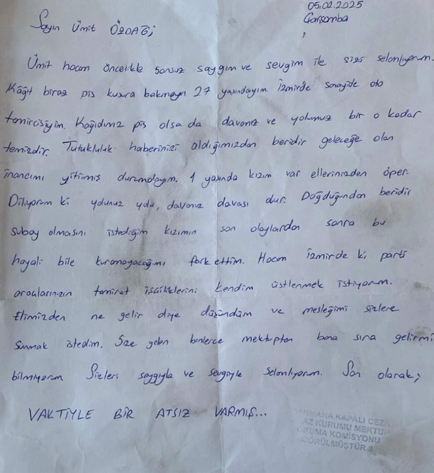 Zafer Partisi Genel Başkanı Özdağ, Silivri Cezaevi’nde geçirdiği 88. günde, kendisine ulaşan anlamlı bir mektubu sosyal medya hesabından paylaştı.