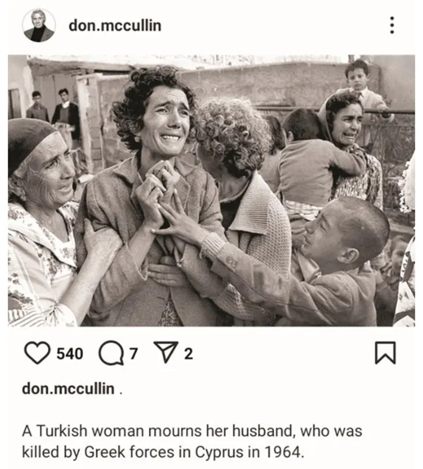 Rumlar, bu kez de 1964'te katlettikleri eşine üzüntüsüyle hafızalara kazınan Nevcihan Oluşum'un fotoğrafını ‘Eşi Türkler tarafından öldürülen Rum kadın' diye sokaklara astı.