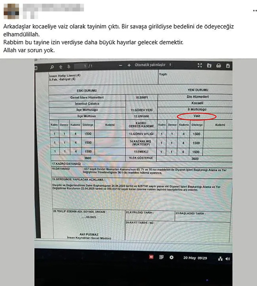 Ünlü sanatçı Volkan Konak'ın vefatının ardından ''Sahnede gebermiş'' şeklinde paylaşım yapan Çatalca Müftüsü A.M., Kocaeli'ne vaiz olarak atandı. 