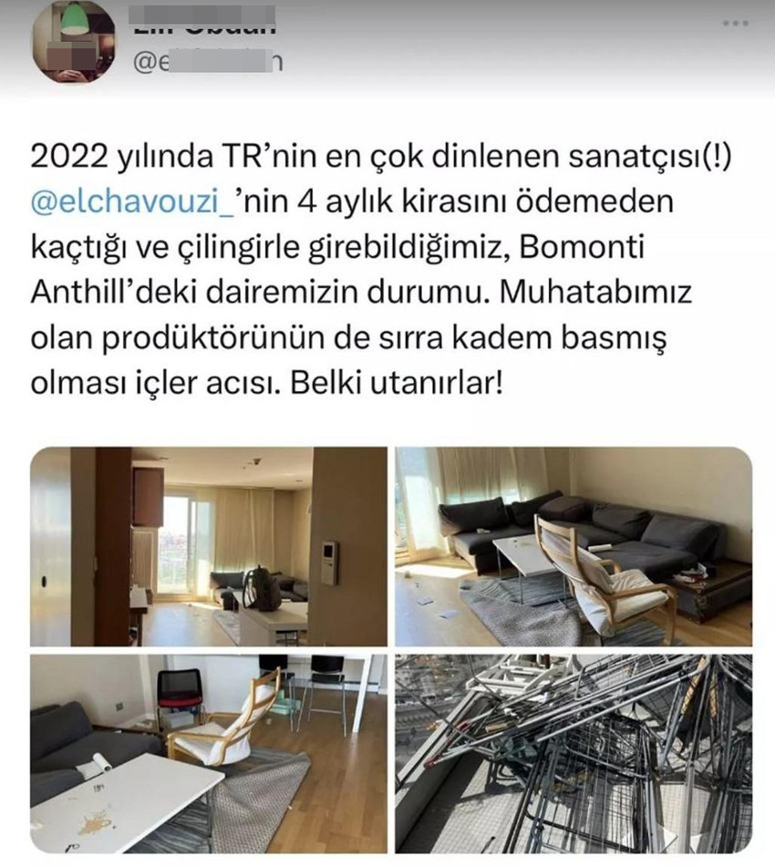 Ünlü rap şarkıcısı Uzi'nin ev sahibi, Uzi'nin aylardır kirasını ödemediğini iddia ederek, evin içinden şoke eden görüntüler paylaştı. Uzi'den ev sahibine yanıt gelirken, ev sahibi paylaşım sonrasında sosyal medya hesabını kapatı.