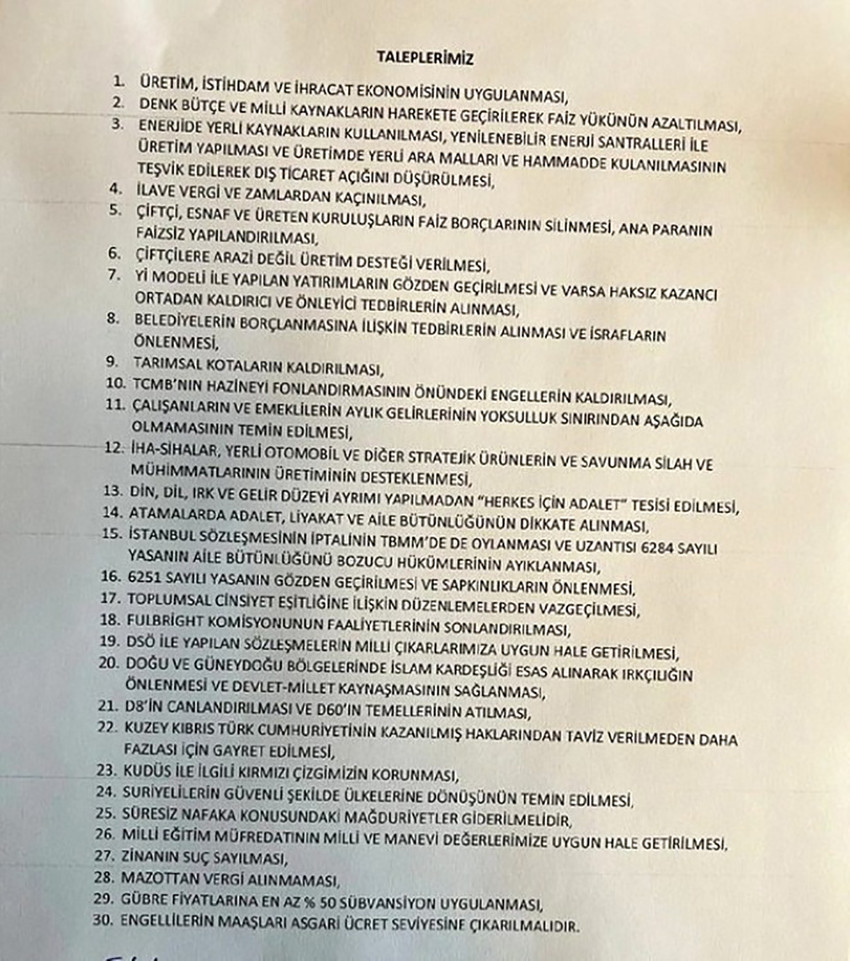 Yeniden Refah Partisi'nin AK Parti'den talepleri ortaya çıktı! 30 maddelik liste - Resim : 1