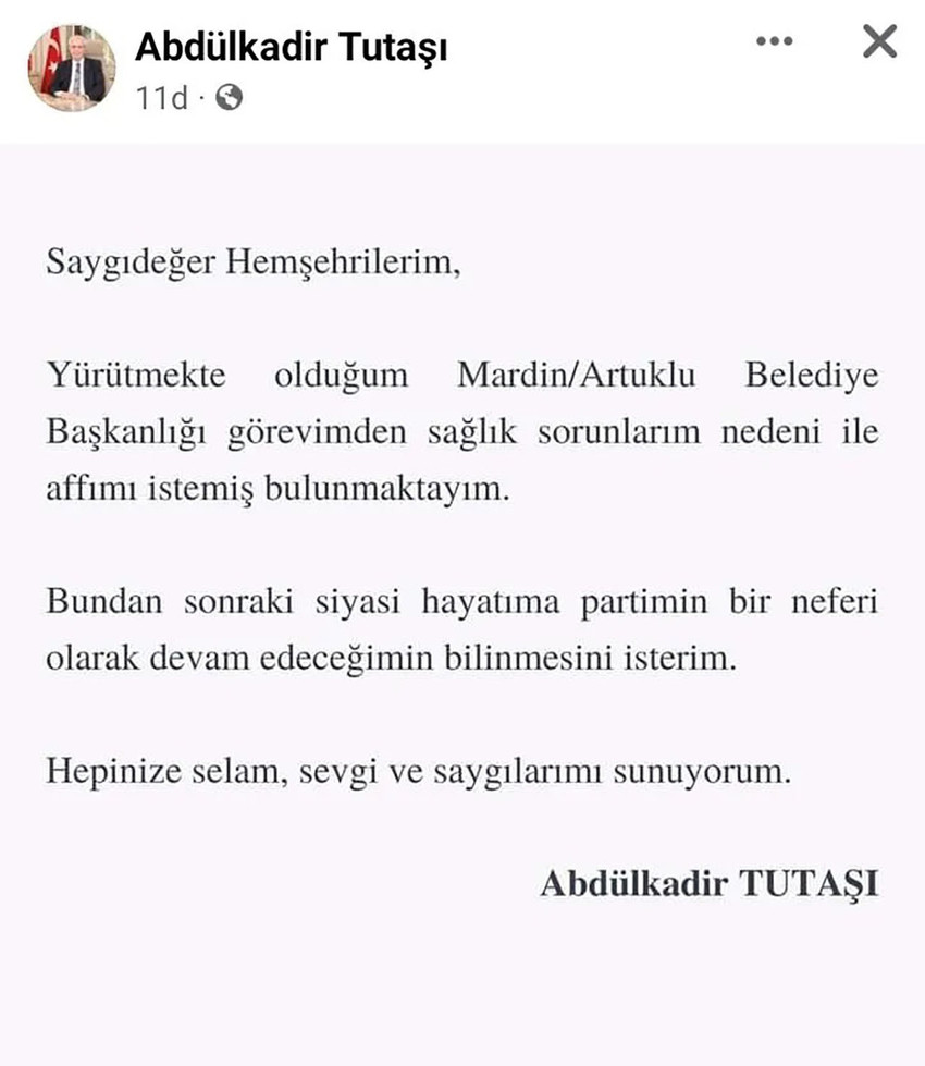 Artuklu Belediye Başkanı Abdülkadir Tutaşı istifa etti - Resim : 1