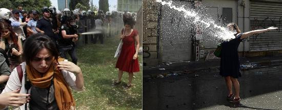 Taksimde tazyikli suya karşı kıpırdamadan durdu