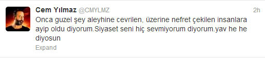 Cem Yılmazdan Gezi Parkı tweeti