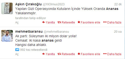 Twittera ananas bombası düştü