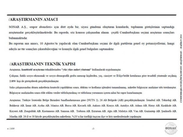 SONAR'dan Cumhurbaşkanlığı anketi