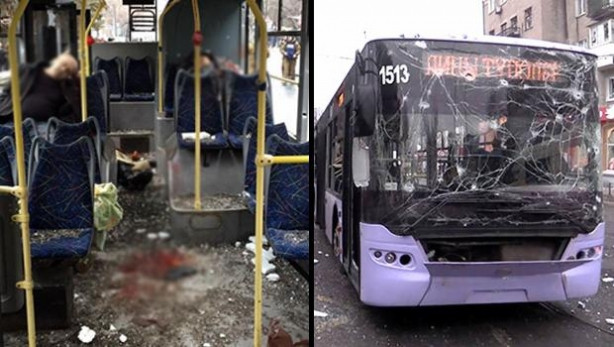 Ukrayna'da otobüs durağına top mermisi