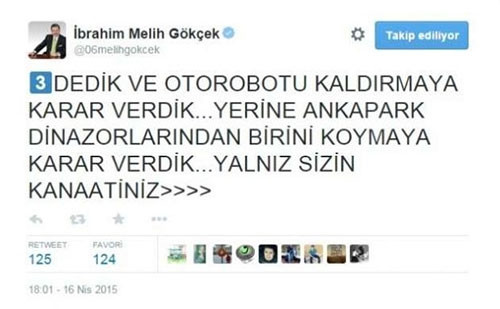 Melih Gökçek dinozor heykeli için referandum başlattı