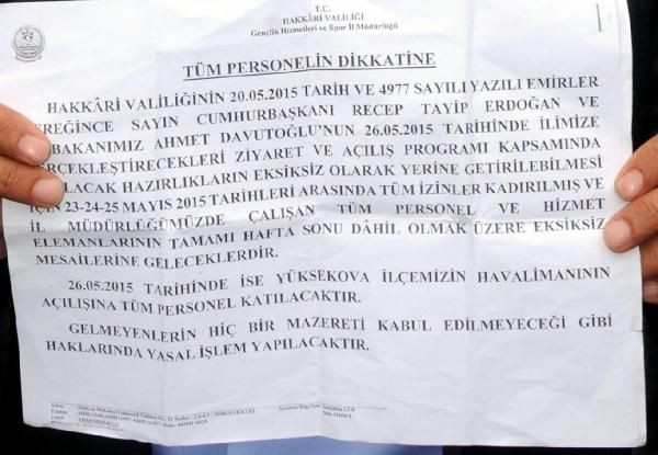 Yüksekova Havaalanı'nın açılışı için 'katılım talimatı' i