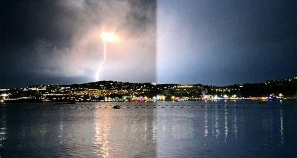 Muğla Bodrum'da şimşekler korkuttu
